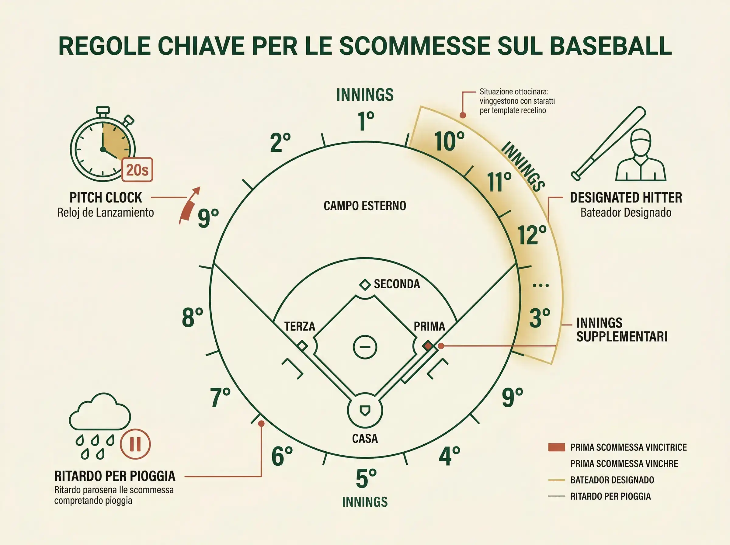 Diagramma delle regole del baseball rilevanti per le scommesse con inning extra inning e sospensioni